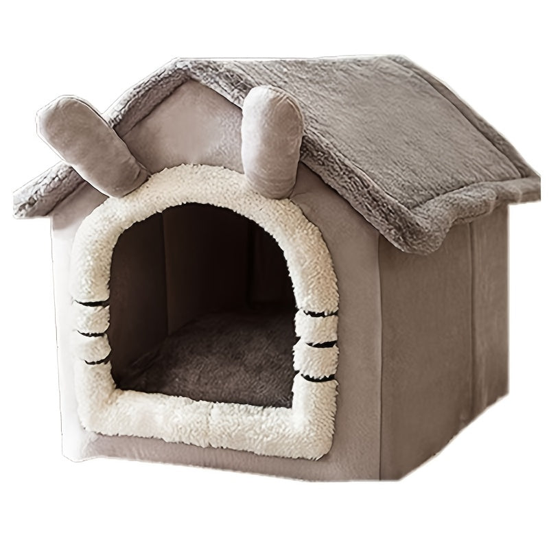 Detachable Soft Polyester Cat Nest, Cozy Winter Indoor Cat Bed, Classic Gray & White Design, Large Size 19" x 15" x 18" – Cat Cave Bed Washable Pet House for - product image 2
