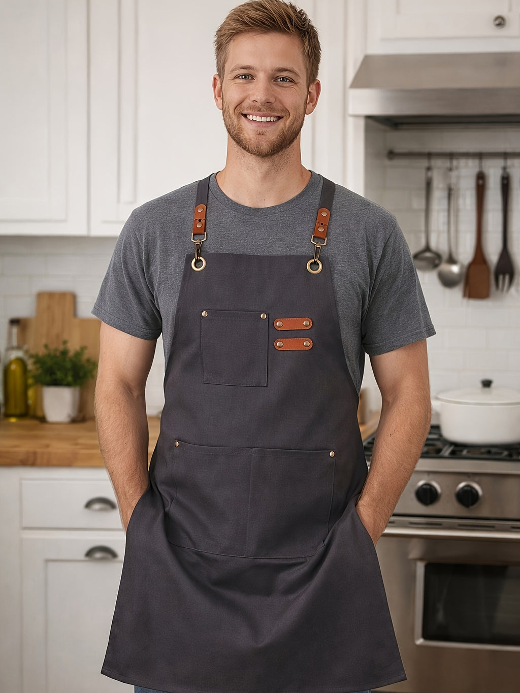 Festive Multi-Use Apron 12OZ Canvas Tool Apron With 3 Pockets - For Cooking, Gardening, Coffee Making, Thanksgiving & Christmas Gift Idea - Unisex Adjustable - product image 24