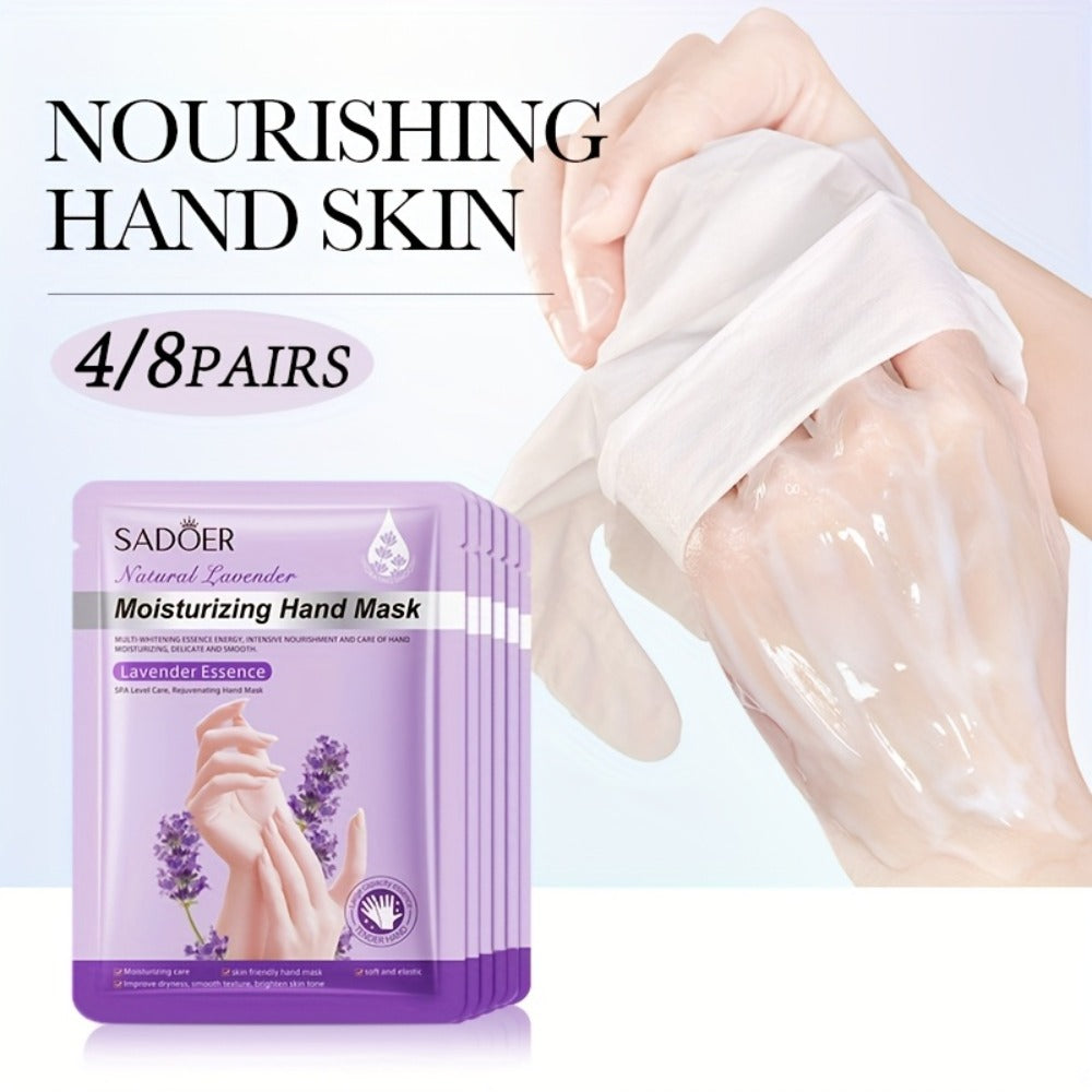 Moisturizing Hand Mask Gloves Glycerin & Lavender 4 & 8 Pairs — Natural Essential Oil Deep Hydrating Hand Spa Treatment, Hypoallergenic Individually Wrapped Hand Care Gift for Wome - product image