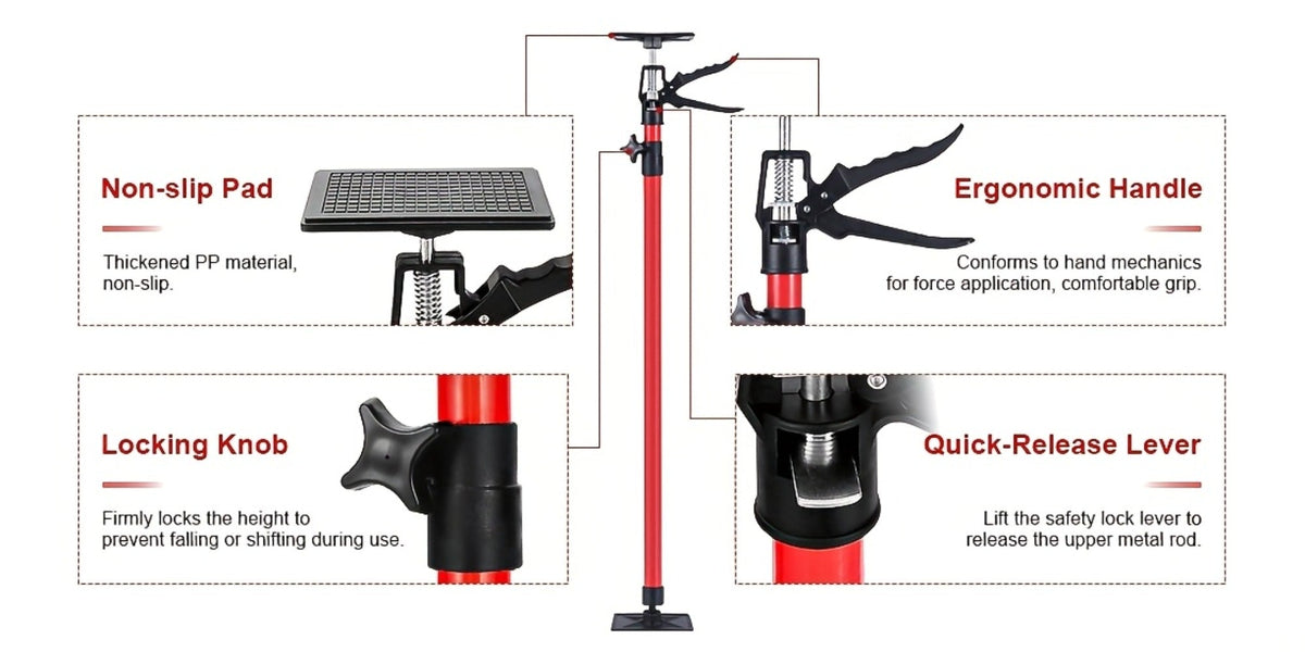Telescopic Support Rod Adjustable 11.8-114in 154 lb Heavy Duty Anti-Slip Third Hand Support System 2pcs Drywall Lifting Cabinet Jack Wardrobe Installation Prop Tool-Grade Support K - product image 14