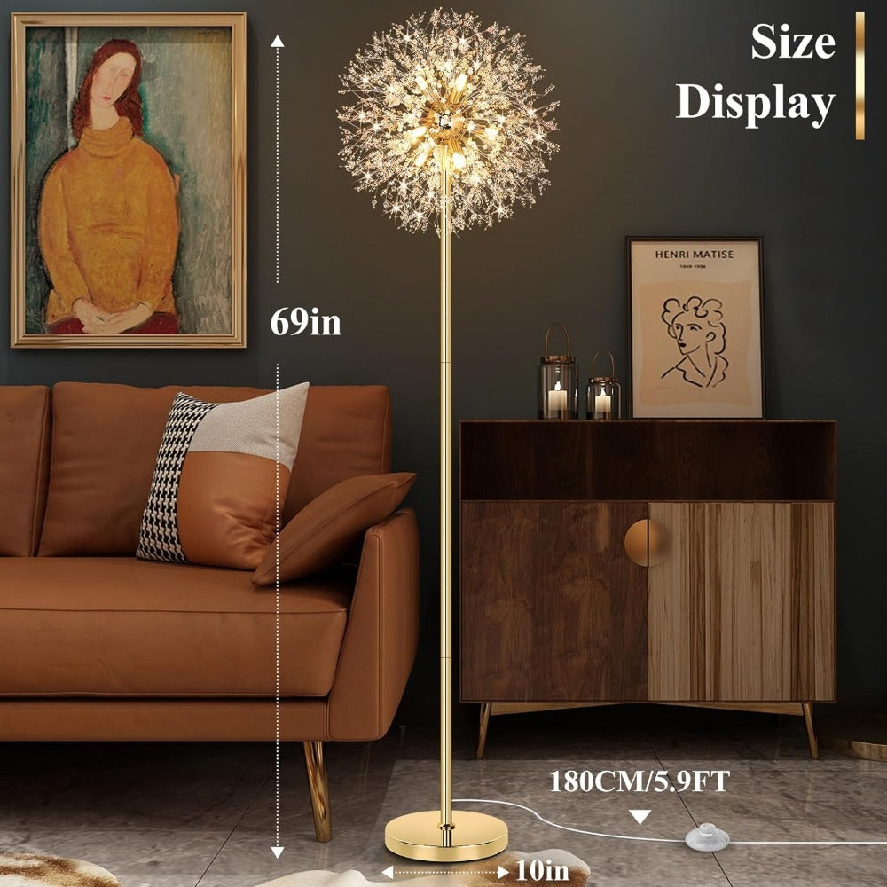 Crystal Floor Lamp Living Room 69 Inch Modern Standing Lamp – 738pcs K9 Crystals, 9 LED Bulbs, Antique Brass & Gold Finish, Tall Pole Light for Bedroom, Office & Mid Century Glam D - product image 6