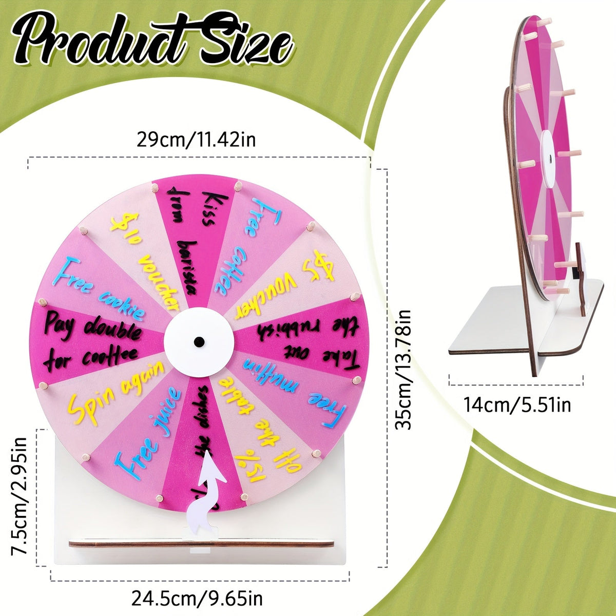 Spinning Prize Wheel 11.4 Inch Erasable Raffle Spin Wheel with Stand Tabletop Roulette Spinner for Wedding Party Family Game Night Classroom Pink for Parties - product image 2