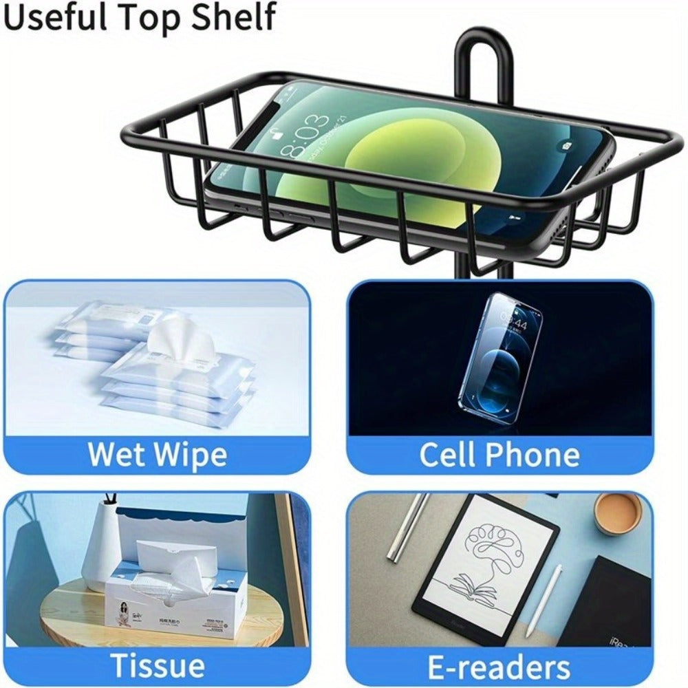 Toilet Paper Holder Floor Standing with Shelf 4-Roll Storage Rack Freestanding Bathroom Paper Organizer for Bathroom Bedroom Balcony Courtyard Black 1 or 2 Pack - product image 8