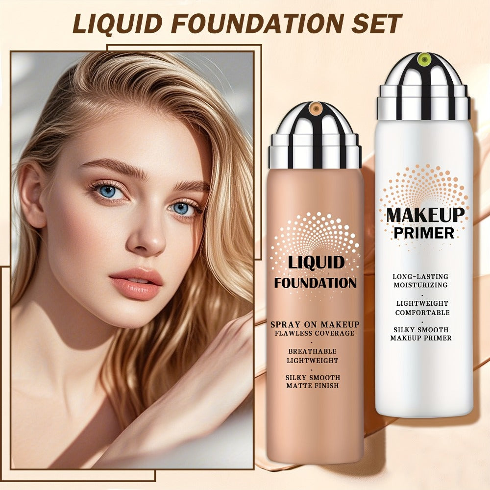 Liquid Foundation & Primer Set for Mature Skin 3-in-1 CC Cream BB Cream Silky Smooth Long-Lasting Formula - Buildable Coverage 4 Shades Natural Beige Nude Porcelain, Anti-Aging Dai - product image 2