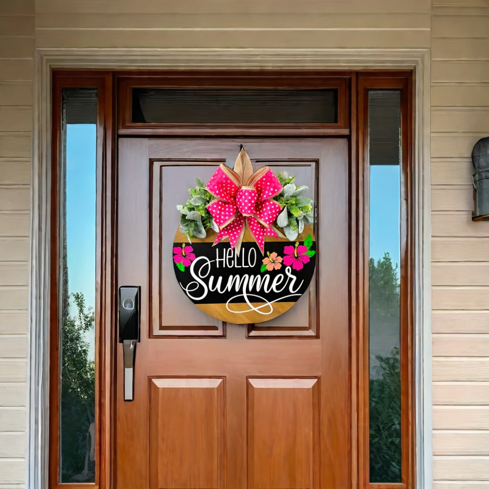Summer Door Hanger for Front Door - Hello Summer Spring Wreath All Season Door Decor Farmhouse Hanging Sign for Home Porch Entryway Indoor Outdoor Wall Decoration - product image 5