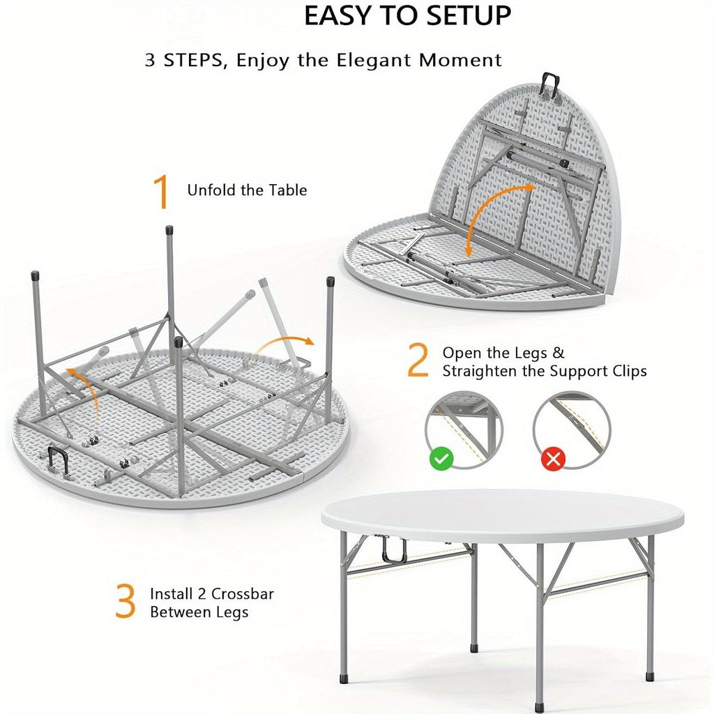 Round Folding Table 48" / 60" Bi-Fold HDPE 1.75" Thick Top Rust-Resistant Steel Frame for Wedding, Party & Commercial Events — 1, 2 or 4 Pack - product image 3