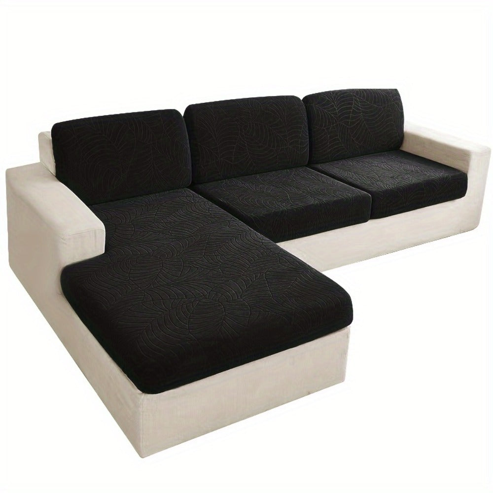 Jacquard Stretch Sofa Cover Set 6pcs Leaf Pattern High Elasticity Furniture Protective Cover with Elastic Band Easy Install Removable Washable Concubine Style Cushion Cover Home De - product image 20