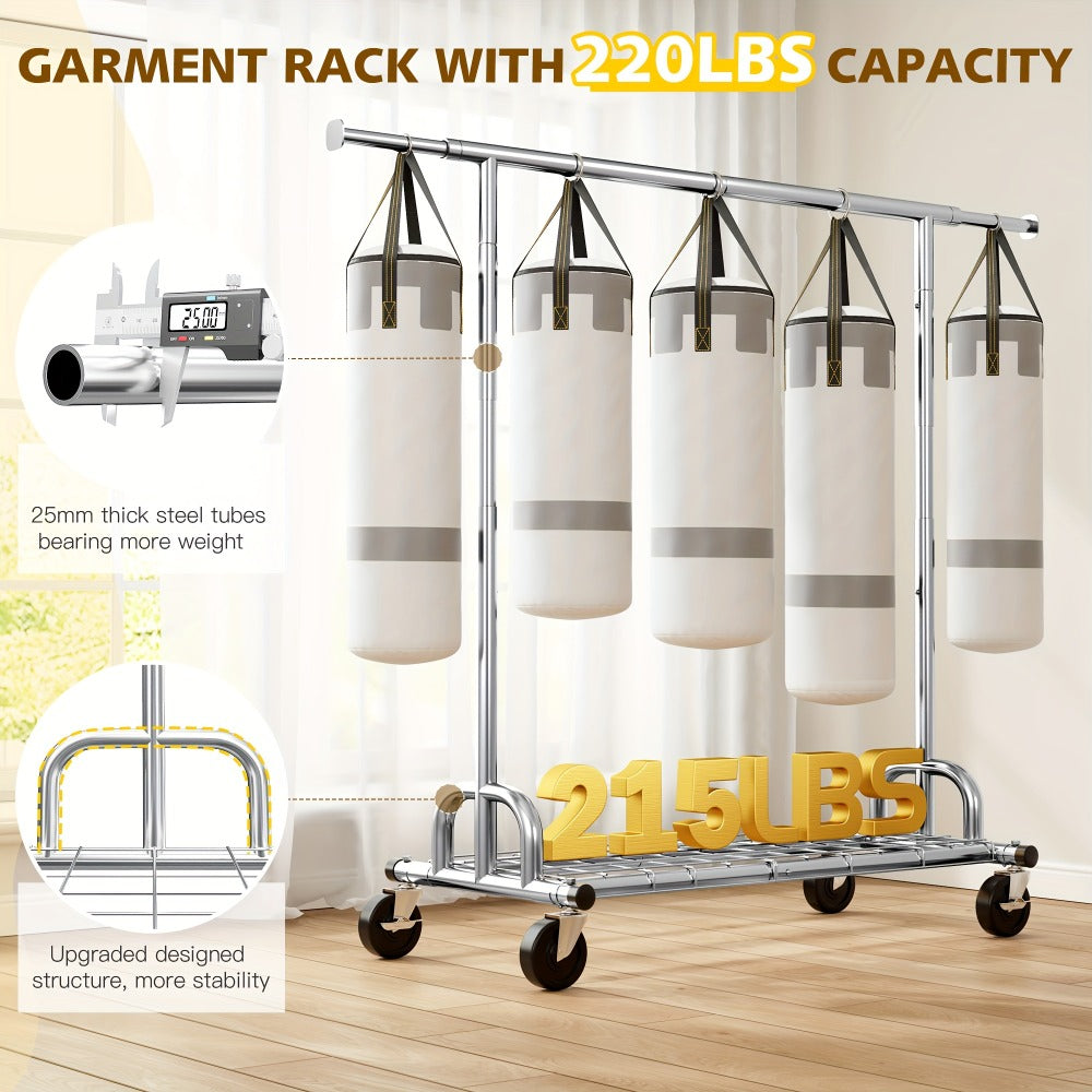 Heavy Duty Rolling Clothes Rack with Wheels - Adjustable Garment Rack 260LBS Capacity, Extendable 51"-75" Wide, for Bedroom Closet Laundry Room - product image 8