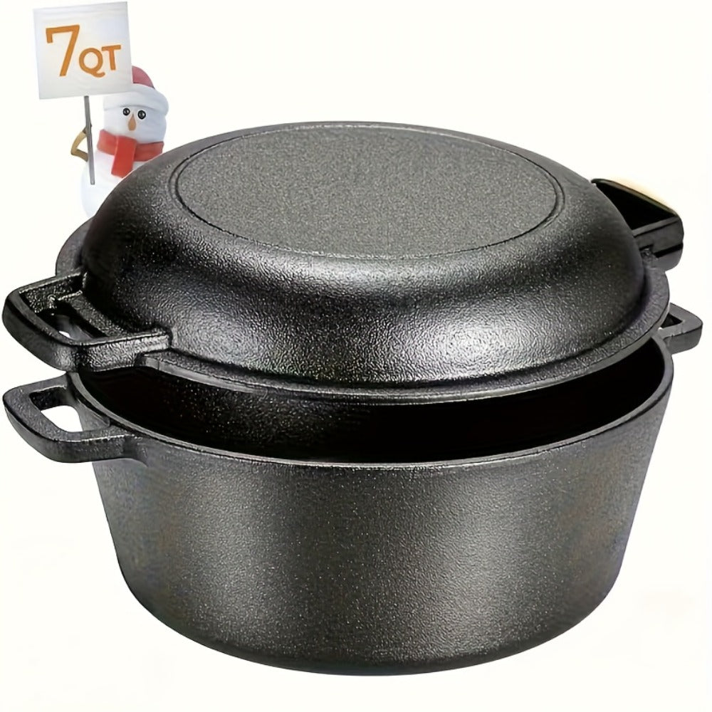 Cast Iron Dutch Oven Set 5.1QT & 7QT with Skillet Lid – Pre-Seasoned 2-in-1 Cookware for Stovetop, Induction, Oven, Campfire & BBQ, Sourdough Bread Baking, Frying, Camping - product image 3