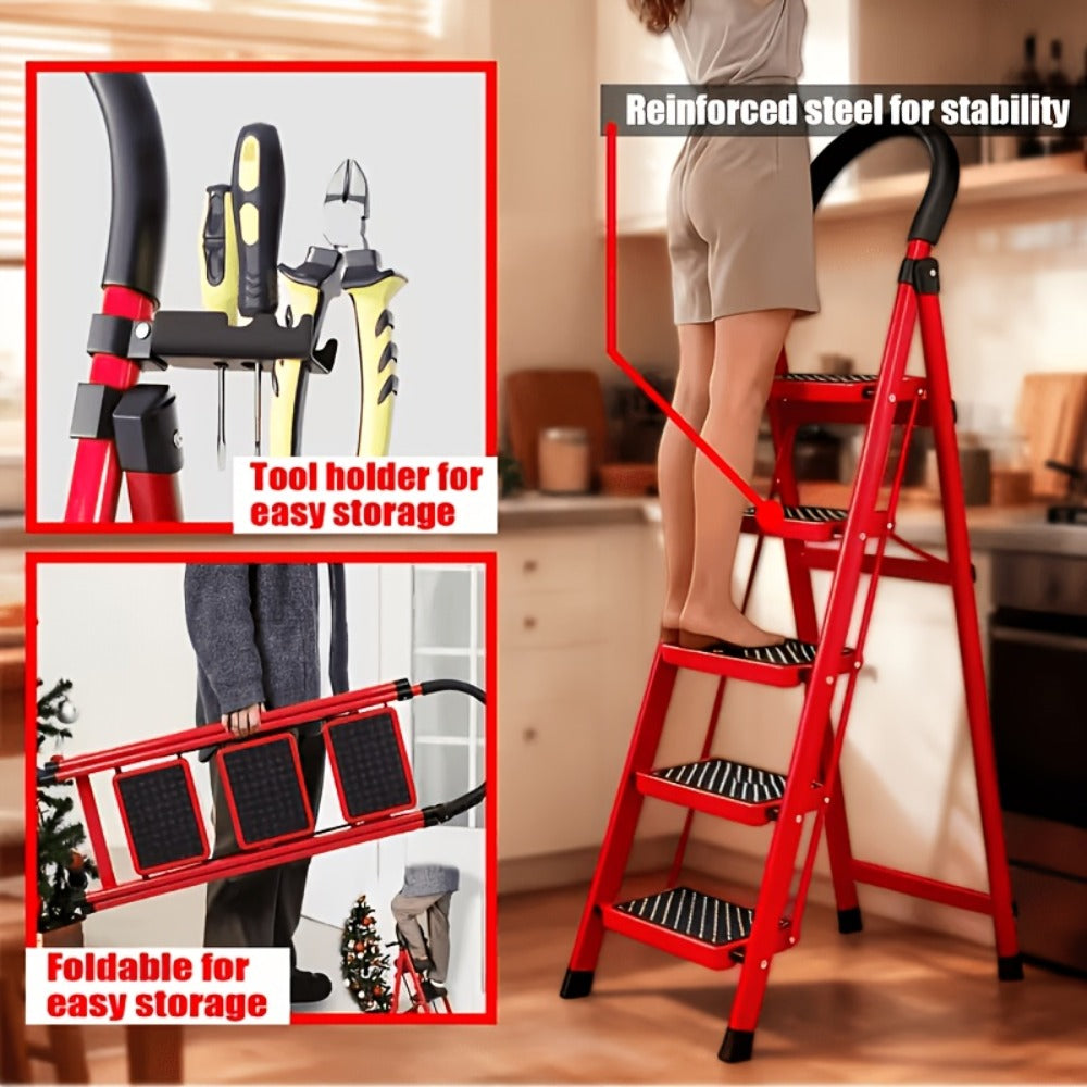 Folding Step Ladder with Anti-Slip Pedals & Handrail – 2/3/4/5 Step Stool for Adults, Sturdy Steel, Lightweight Portable, Non-Slip Feet, Rust-Resistant, Foldable for Home Kitchen O - product image 20