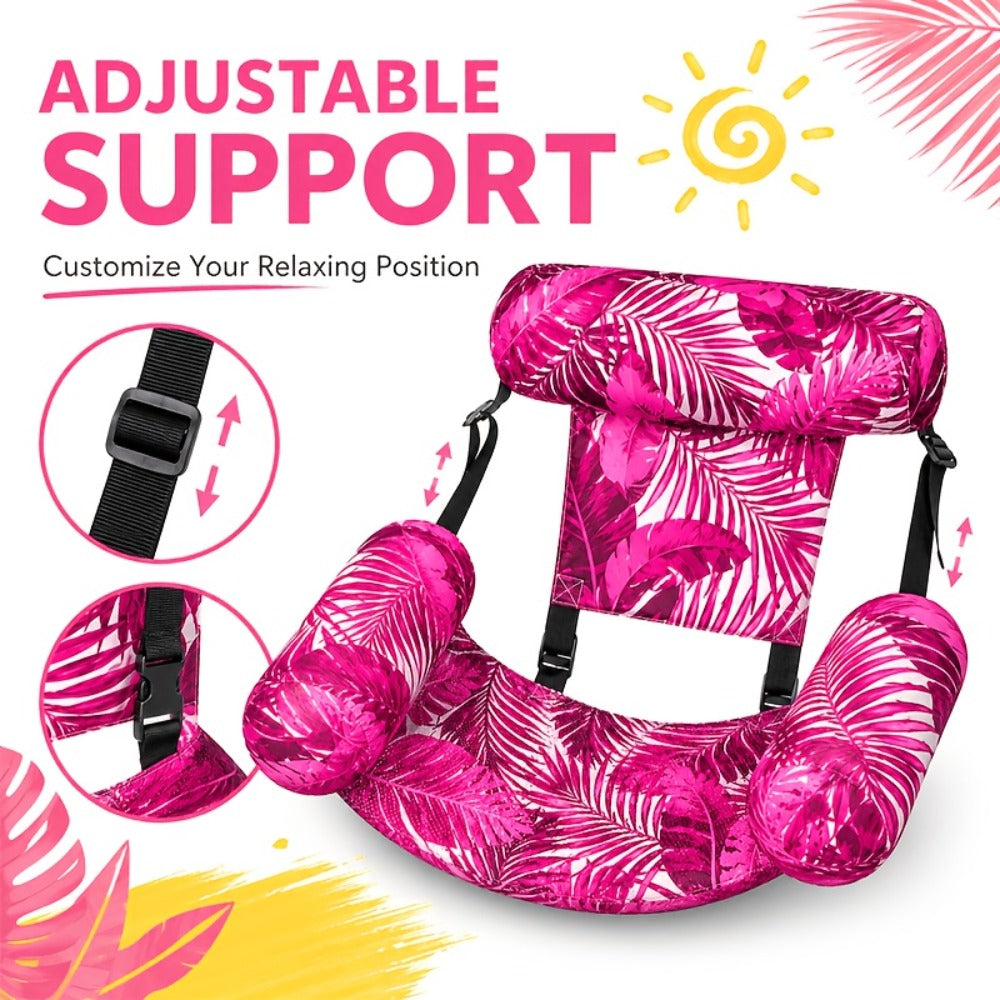 Tropical Leaf Inflatable Pool Float Lounger for Adults | Hammock Chair with Adjustable Back & Head Support, Buoyant Pillow, Fabric Cover, Pool Lake Beach - product image 8