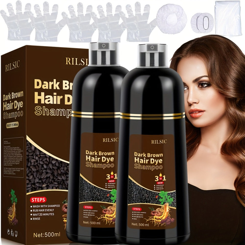 Grey Hair Coverage Shampoo 3-in-1 2-Pack 500ml Each — Instant Color in Minutes Ammonia Free Natural Herbal Formula, Lasts 30 Days, Black & Dark Brown for Men & Women All Hair Types - product image 5