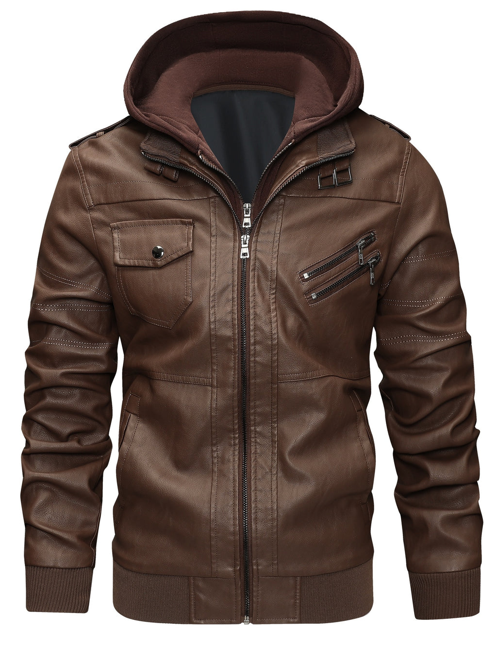 Men's High Quality Windproof PU Motorcycle Bomber Jacket with Removable Hood & Belted Hoodie Suitable for Riding, Winter, Spring, Fall - -Tear Windproof Bomber - product image 9