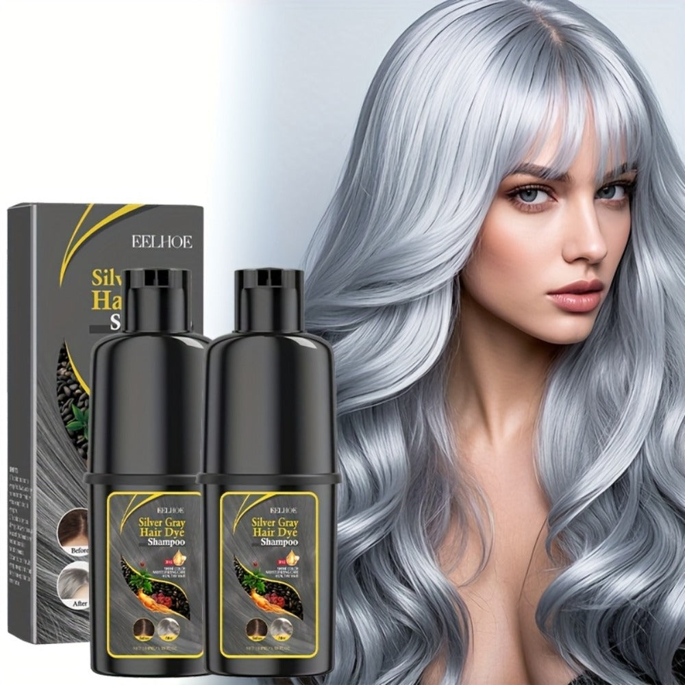 Silver Gray Hair Color Shampoo 2-Pack 3.38oz Each – Natural Herbal Moisturizing & Nourishing Formula, Easy No-Mix Silver Coverage, Long-Lasting Results for Gray & White Hair, Men & - product image