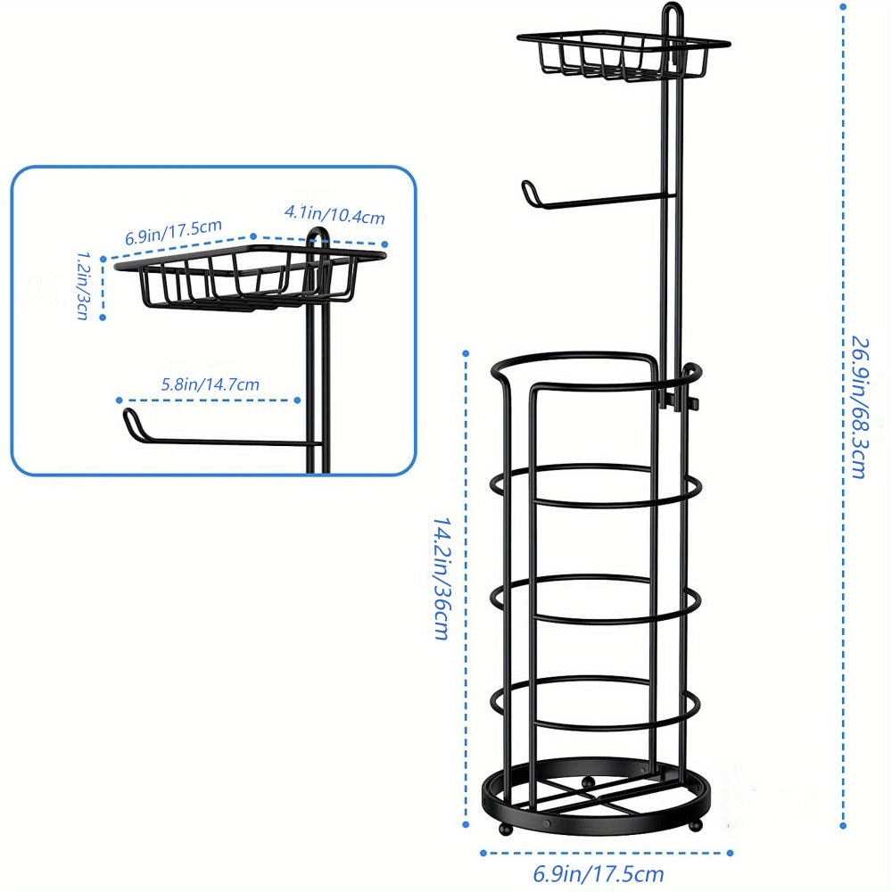 Toilet Paper Holder Floor Standing with Shelf 4-Roll Storage Rack Freestanding Bathroom Paper Organizer for Bathroom Bedroom Balcony Courtyard Black 1 or 2 Pack - product image 3