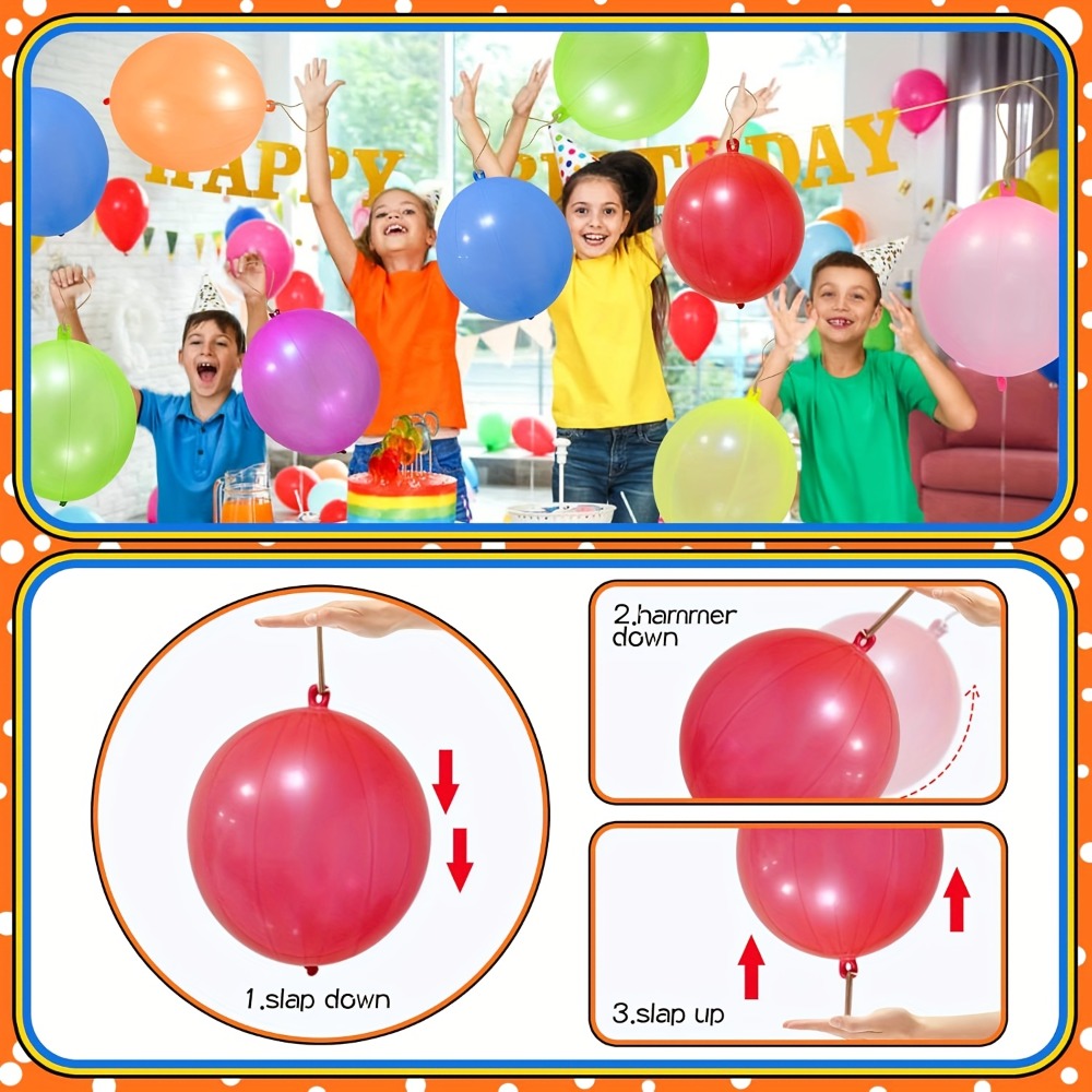 Punch Balloons for Kids 48 Pack | Neon Bouncing Balloons with Elastic Rubber Band for Birthday Party Favors, Carnival Prizes, Goody Bag Stuffers, Halloween & Easter Basket Fillers