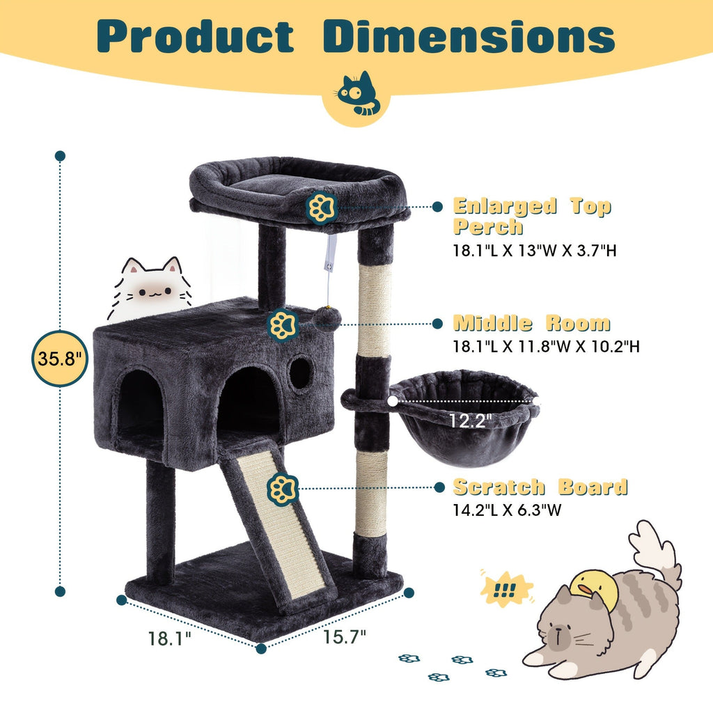 Cat Furniture with Sisal Scratching Posts, Plush Perches, Hammock, Basket & Corner Condo Cave, Hanging Toys & Climbing Ramp, Multiple Sizes & Colors | Cat Tree - product image 14