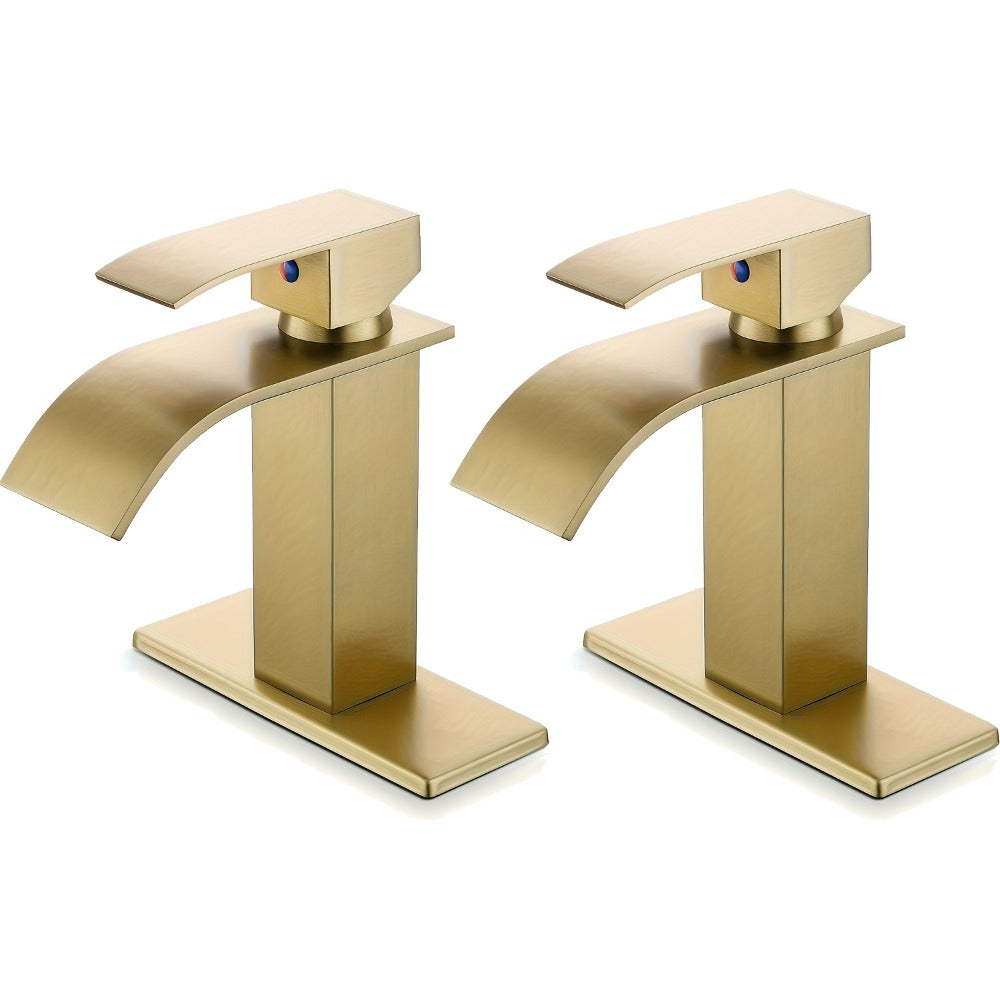 Waterfall Bathroom Sink Faucet, Single Hole or 3-Hole Mixer Tap with 6" Deck Plate, Ceramic Valve, Vanity Faucet for Farmhouse RV Bathroom, Brushed Gold Matte Black Nickel Chrome - product image 3