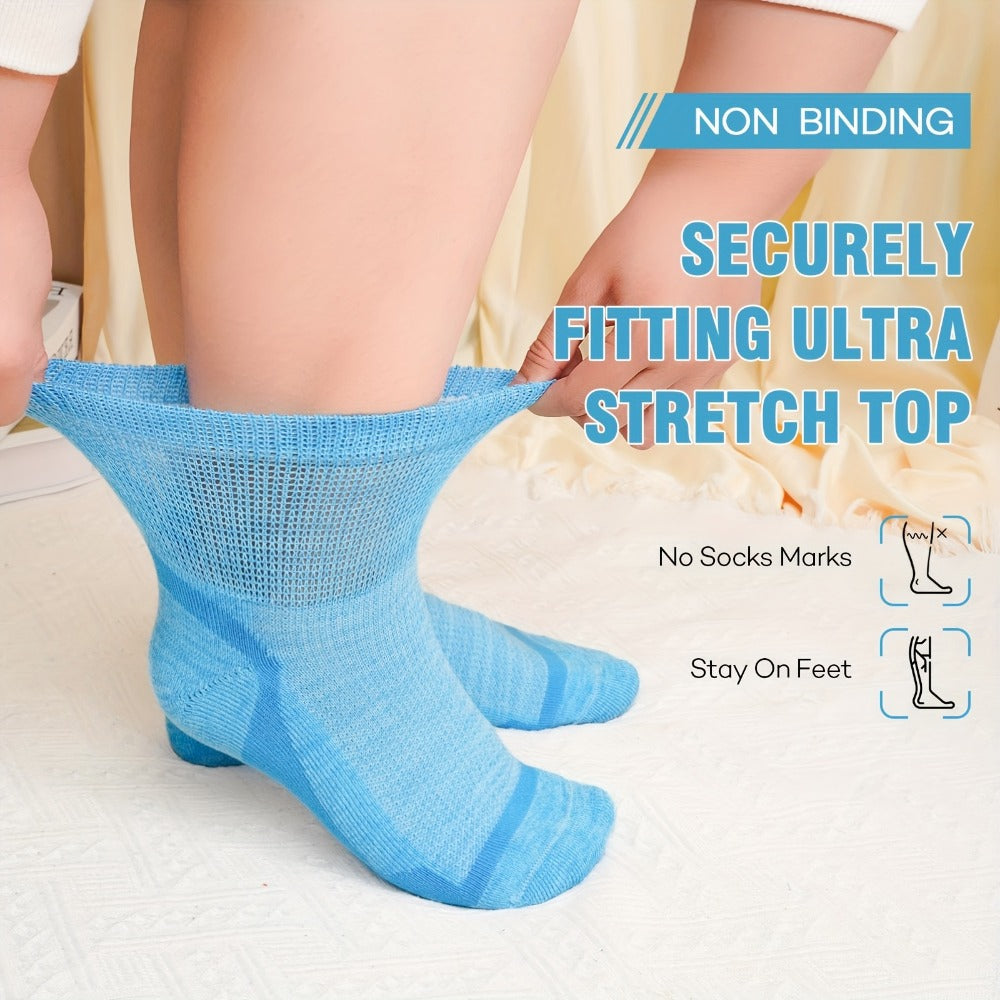 Wide Calf Socks 5 Pairs Loose Top Non-Binding Breathable Crew Socks for Men Women Plus Size Large Leg Edema Varicose Veins Comfort Fit M L Mixed Black - product image 11