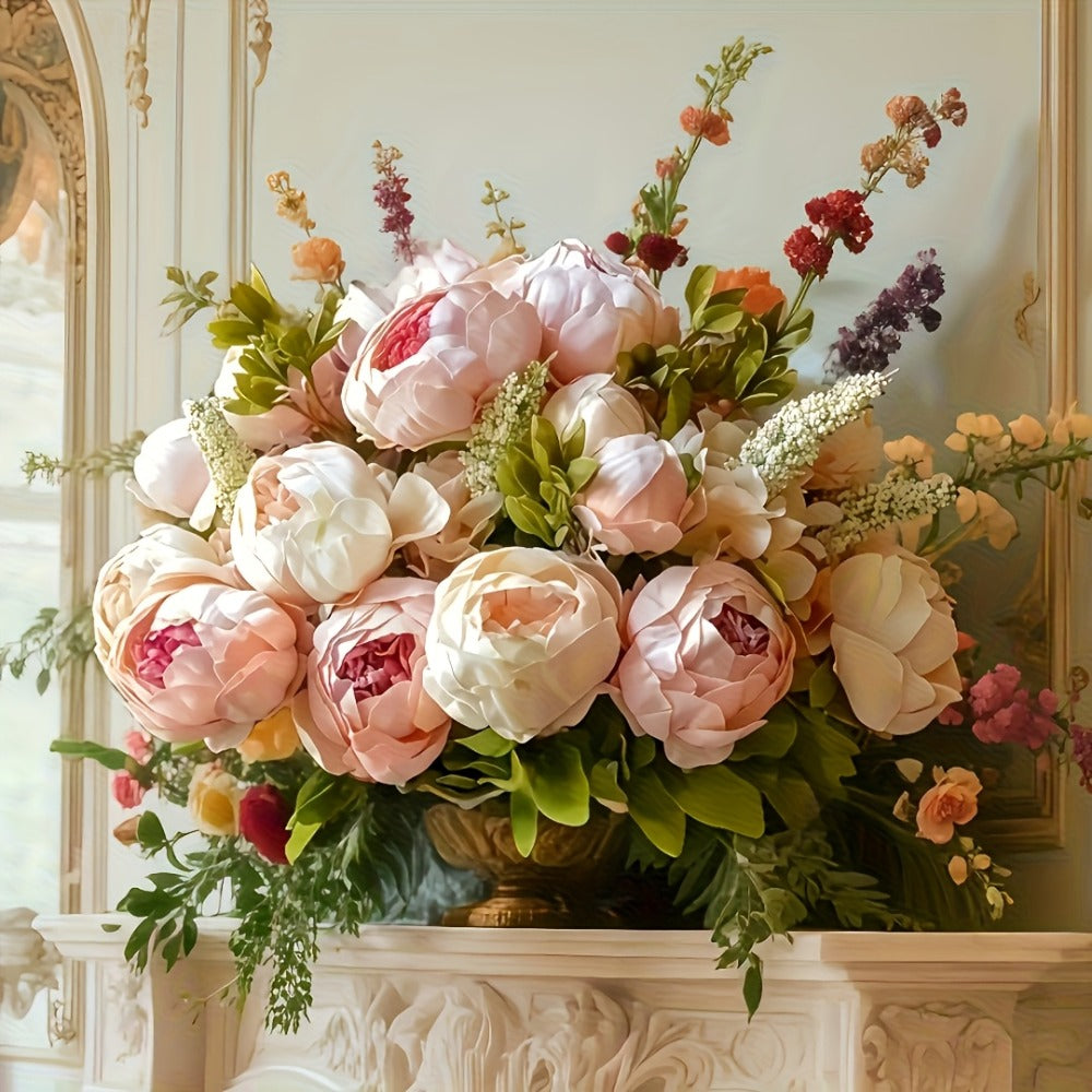 Faux Peonies Hydrangeas Artificial Flowers Vintage Silk Bouquet - Pink Green Mix Floral Centerpiece for Bridal Wedding Home Table Decor Rustic Farmhouse Arrangement - product image 4