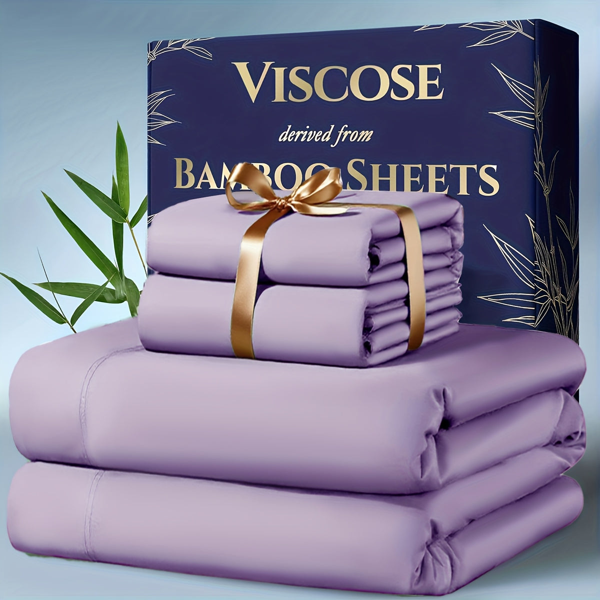 4 pcs Bamboo Cooling Bedding - Extra Deep Pocket Breathable and Cooling - Suitable for Hot Sleepers and Sweats, Children Pillowcases, Flat Sheet and Fitted - product image