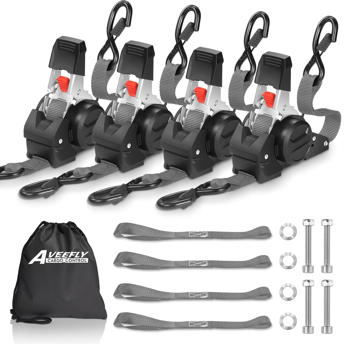 4pcs Retractable Ratchet Straps, 2pcs 10 Feet Heavy Duty Auto Self Retracting Tie Down Straps - Cargo Straps For Truck, Cargo Trailer, Motorcycle, Moving - product image 11