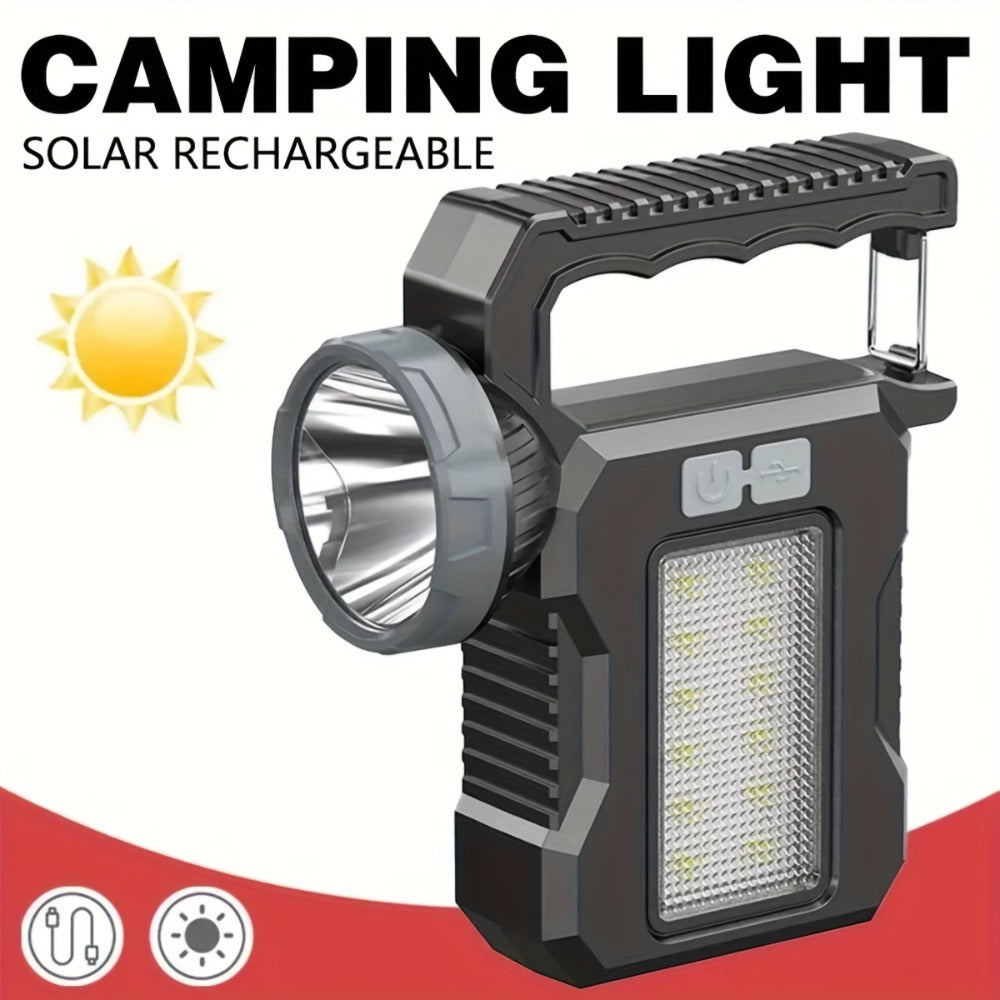 LED Searchlight Spotlight Solar & USB Rechargeable | High-Power Handheld Flashlight with Side Light Locking Clip 4 Modes | Camping Fishing Work Outdoor Emergency Gift - product image