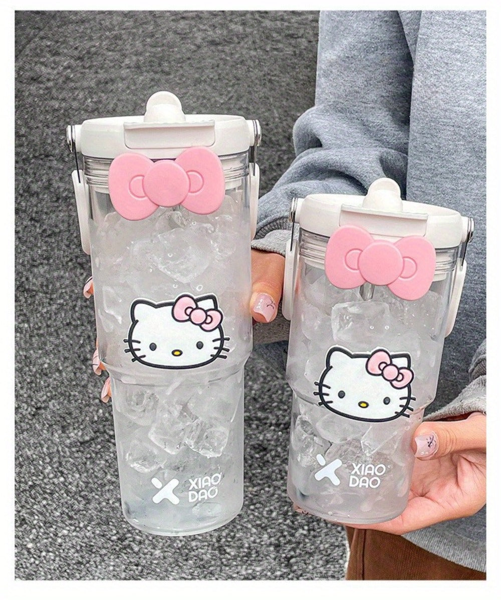 Hello Kitty Water Bottle with Straw 30 Oz – Large Capacity Cartoon Tumbler for Women & Girls – Portable Outdoor Sports Cup with Bow & Sticker – Cute Kawaii Plastic Drinkware Gift - product image 11