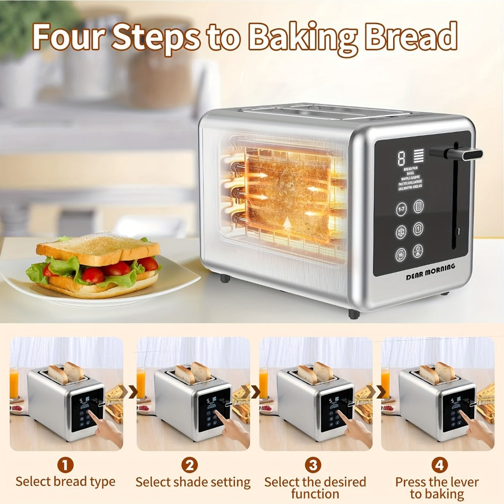 Stainless Steel Toaster 2-Slice Smart Touch Screen – 5 Bread Selections, 7 Shade Settings, Bagel/Defrost/Cancel/Reheat, 1.5" Wide Slot, Removable Crumb Tray - product image 4