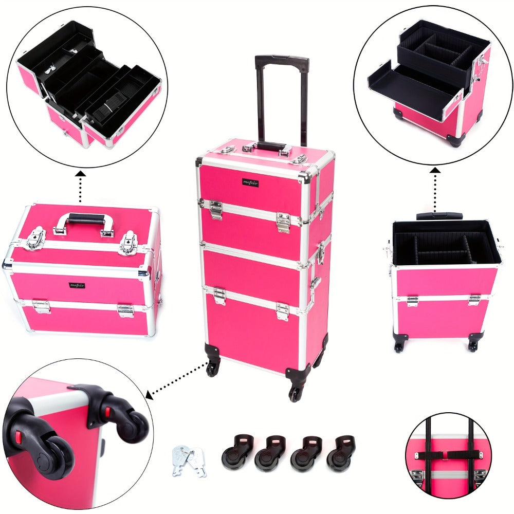 Lockable Aluminum Makeup Train Case with Extendable Trays Multi-Tier Professional Cosmetic Organizer — Portable Salon Travel Beauty Case with Lock Pink Rose Gold - product image 5