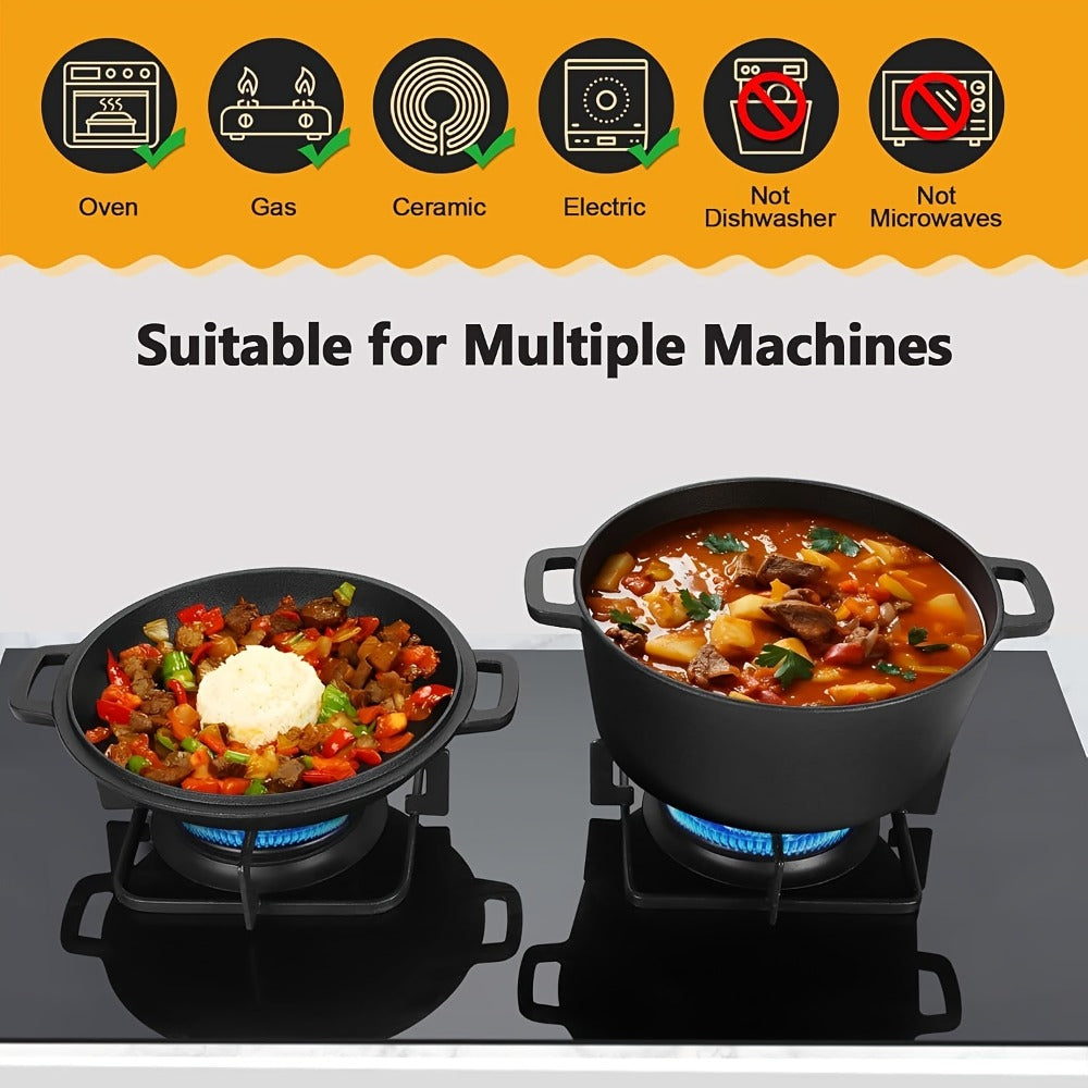 Cast Iron Dutch Oven Set 5.1QT & 7QT with Skillet Lid – Pre-Seasoned 2-in-1 Cookware for Stovetop, Induction, Oven, Campfire & BBQ, Sourdough Bread Baking, Frying, Camping - product image 6