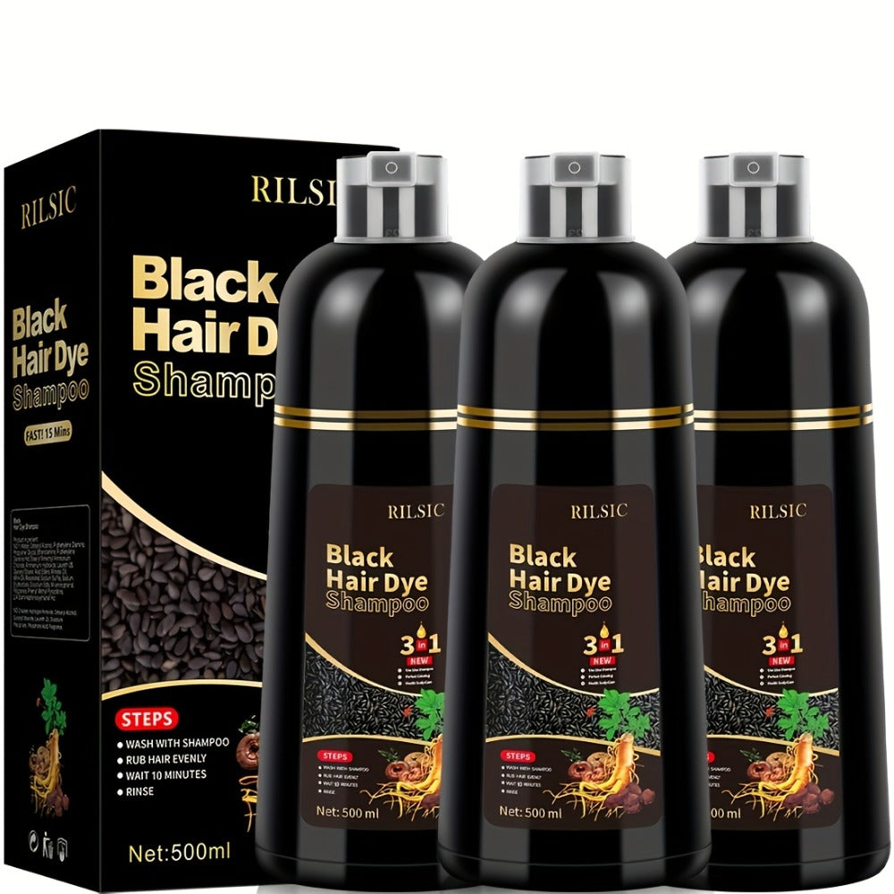 Gray Hair Coverage Shampoo 3-in-1 Hair Dye Shampoo 3-Pack | Herbal Natural Formula Color in Minutes | Long-Lasting Black Brown Chestnut Brown | No Mixing Easy Home Hair Color for M - product image 3