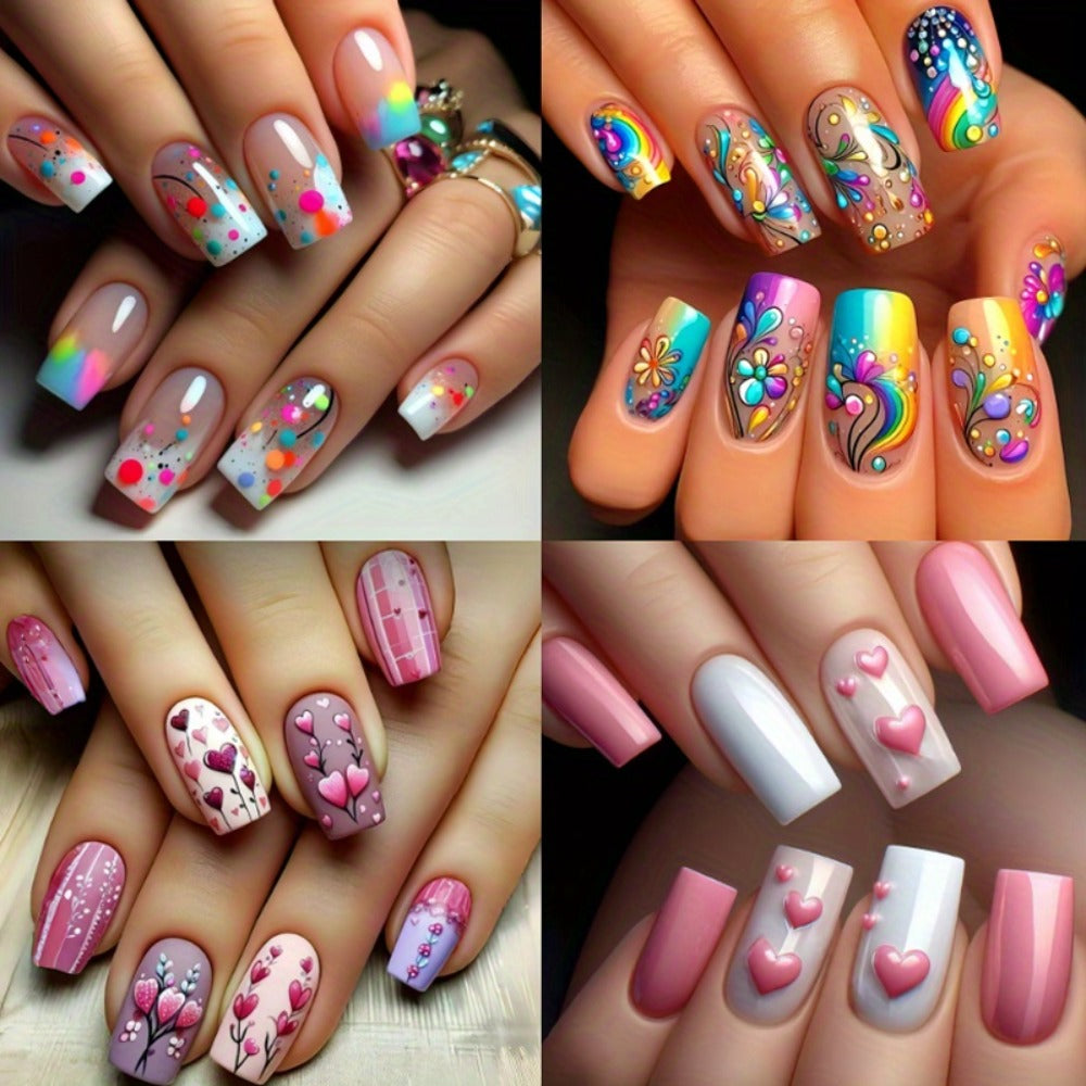 Almond Press On Nails 96 Pieces 4 Packs Sparkling Hearts Glitter Full Cover False Nails for Women Girls – Jelly Adhesive Tabs & Nail File Included | Valentine's Day Romantic Nail A - product image 3