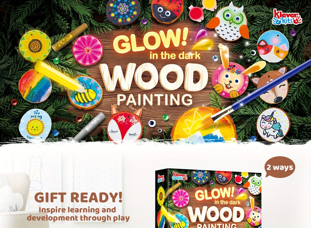 Kids Painting Kit Glow in the Dark – Birthday Christmas Easter Gift Boys Girls – Wood Slice Arts & Crafts Set Ages 6+ with 16 Wood Slices, Felt, Acrylic - product image 10