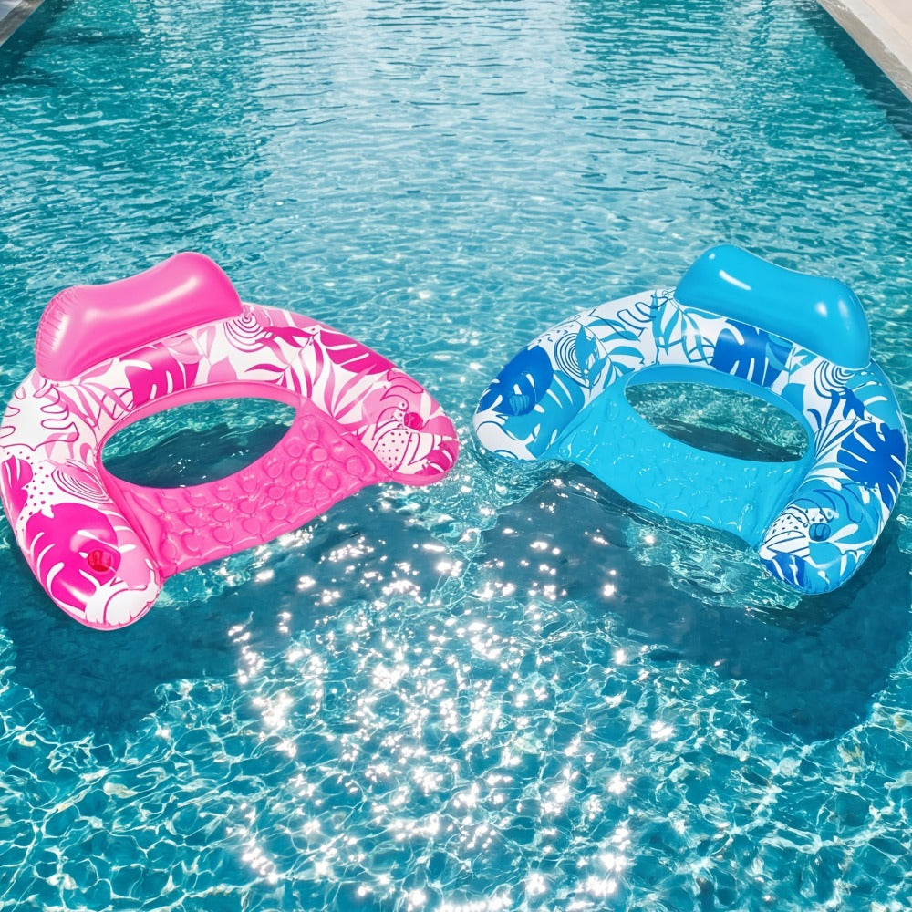 Leaf Print Blow Up Floating Chairs with Cup Holders & Water Balloons, Hammock Noodle Mat Float Set for Pool Beach Lake, Summer Party Gift (Blue & Pink) - product image 3