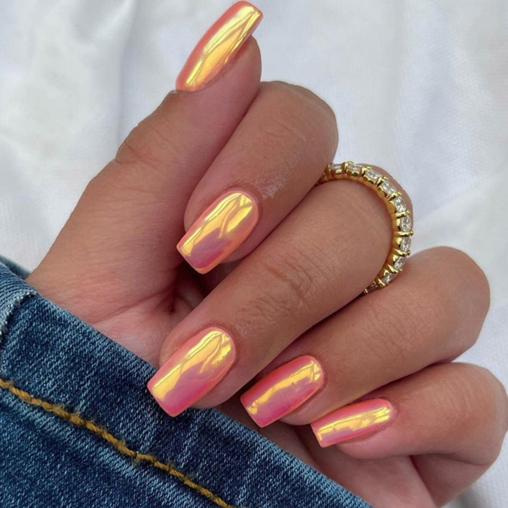 Chrome Nails 96 Pieces 4 Packs Pink Mirror Short Square Press On Nails – Glossy Acrylic Full Cover Fake Nails for Women Girls Summer Dating Personalized Nail Art Kit - product image 4