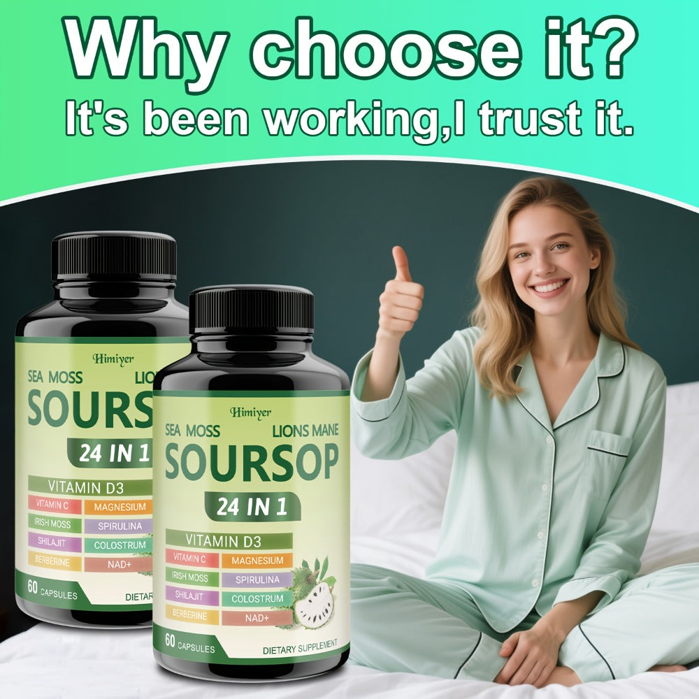 Soursop Capsules Advanced Herbal Supplement with Shilajit, Irish Moss, Berberine & NAD+ – Immunity, Antioxidant & Circulatory Support | Vitamin D3, C & Magnesium | ShopVora UK - product image 7