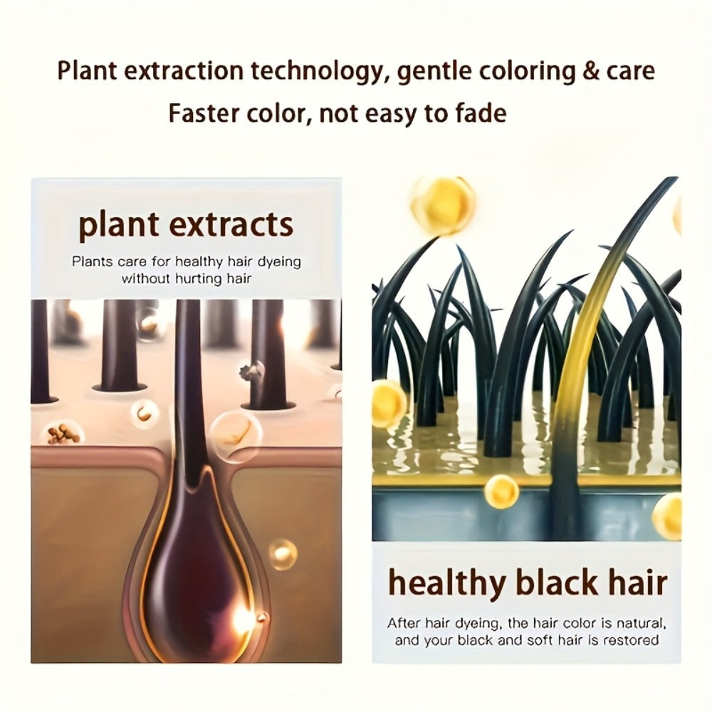 Grey Hair Coverage Shampoo 2 Pack 3-in-1 Herbal Hair Dye Kit with Plant-Based Squalane Colors in Minutes Includes Gloves Earmuffs Headgear Shawl Black Dark Brown Chestnut 500ml Eac - product image 11