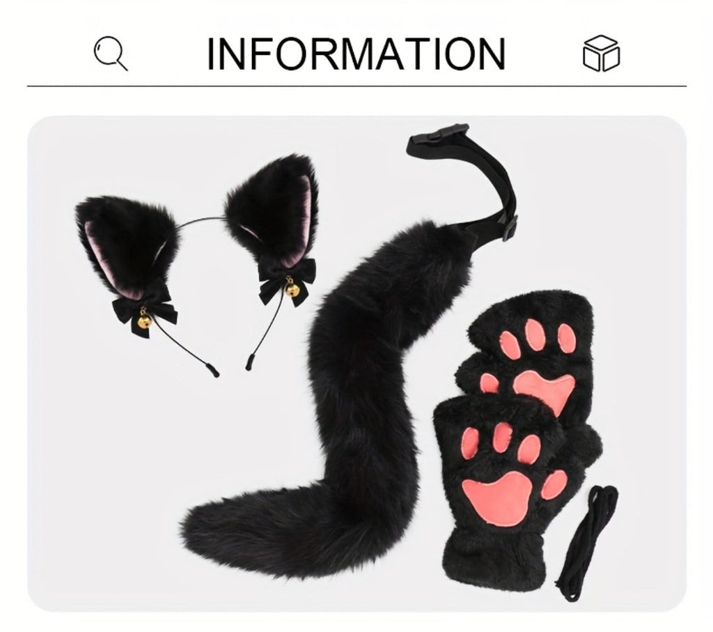 Bell Ear Headband, Plush Paw Gloves & Adjustable Tail for Halloween, Cosplay, Role Play & Stage Performances, Cute Gift for Women Girls, Grey White Brown Pink - product image 15
