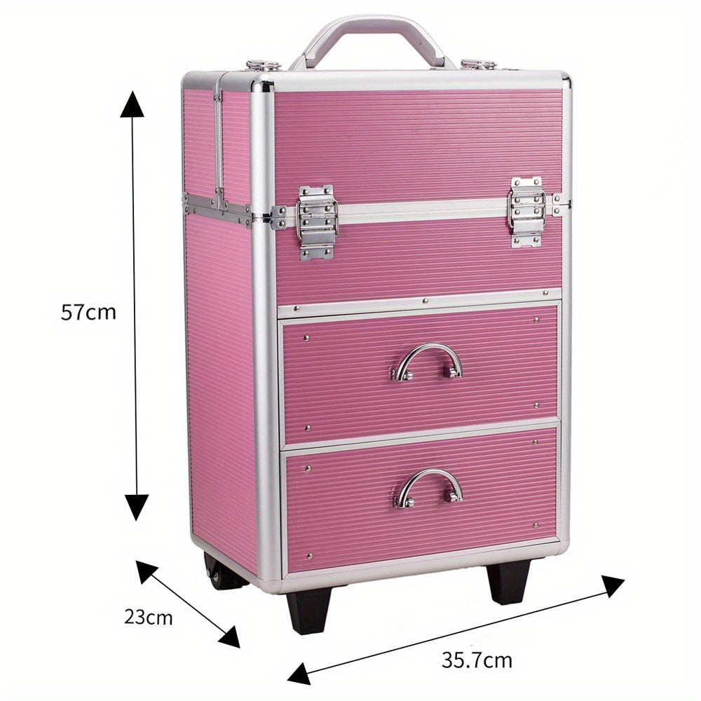 Makeup Train Case 4 Tier Lockable with Extendable Trays Large Capacity Cosmetic Organizer Box for Makeup Artists Salon Professional Beauty Storage Portable Travel Case Pink - product image 10