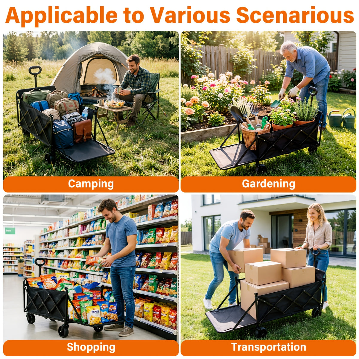 360/ 520/580/600 Lbs Collapsible Wagon Cart with Wheels Foldable - Folding Utility Heavy Duty Wagons Carts for Grocery Sports Garden Shopping Camping - product image 18