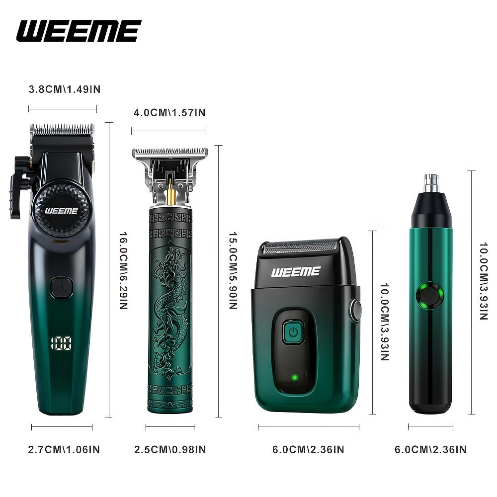 Hair Cutting Set 4pcs Professional - Electric Hair Clipper, Electric Shaver, T-Blade Trimmer & Nose Hair Trimmer, Gradient Green Gift Box, Precise Grooming Kit for Home Use & Gift - product image 2