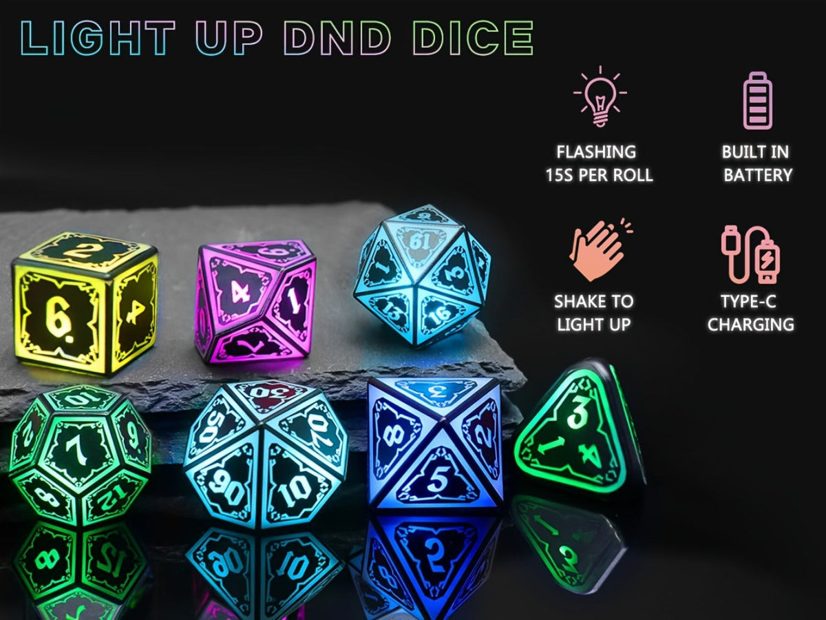Illuminated Polyhedral Dice with Type-C Charging Case for D&D RPG Tabletop Games, Astral Shard Black, Glow in Dark Gift for Gamers – RGB LED DND Dice Set - product image 15
