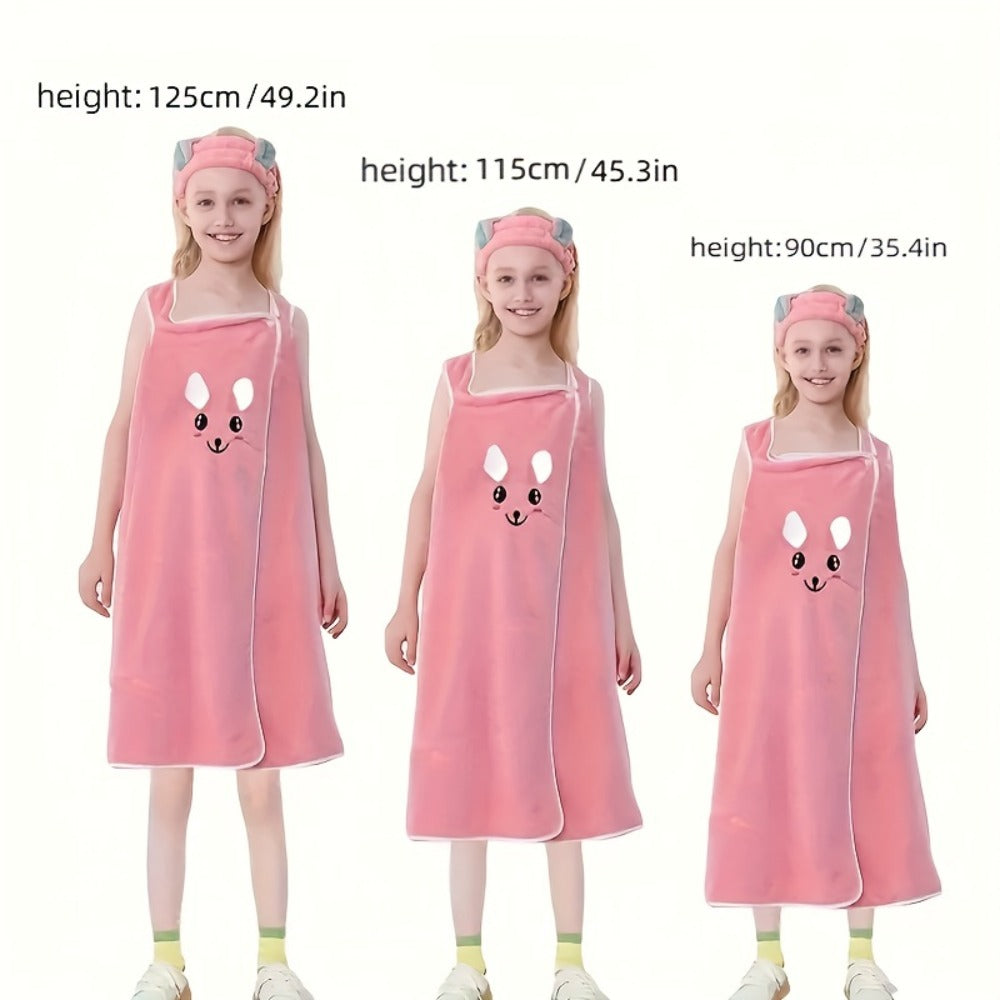 Bunny Ears Bath Towel Wrap for Girls - 250GSM Microfiber Cartoon Bath Skirt, Cute Kawaii Robe for Ages 6-12, Rose Red Purple Pink Blue, Fun Birthday Gift - product image 6