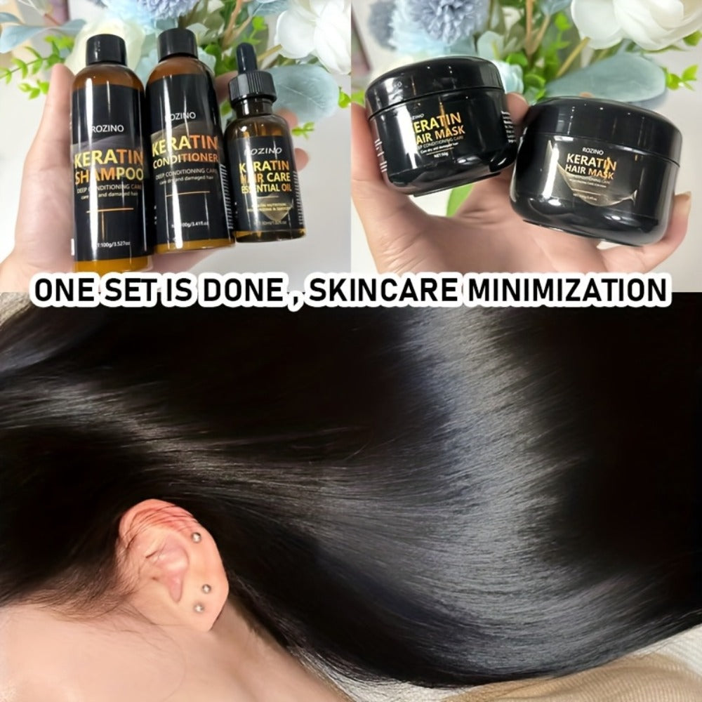Keratin Hair Care Set 5pcs – Shampoo Conditioner Hair Mask & Essential Oil Bundle | Cleanses Strengthens Repairs Split Ends & Volumizes | Squalane Glycerin Formula for All Hair Typ - product image 4