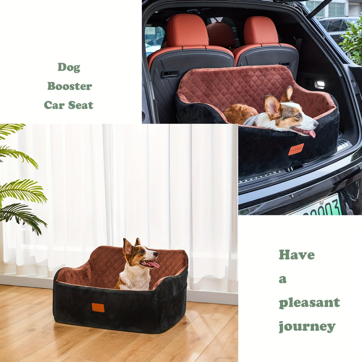 Memory Foam Pet Travel Car Bed with Seat Belt Pass-Through, Adjustable Straps, Removable Washable Cover, Harness Channel & 3-Strap Easy Installation, 4 Colors | Dog Car Seat for Medium & Large Dogs