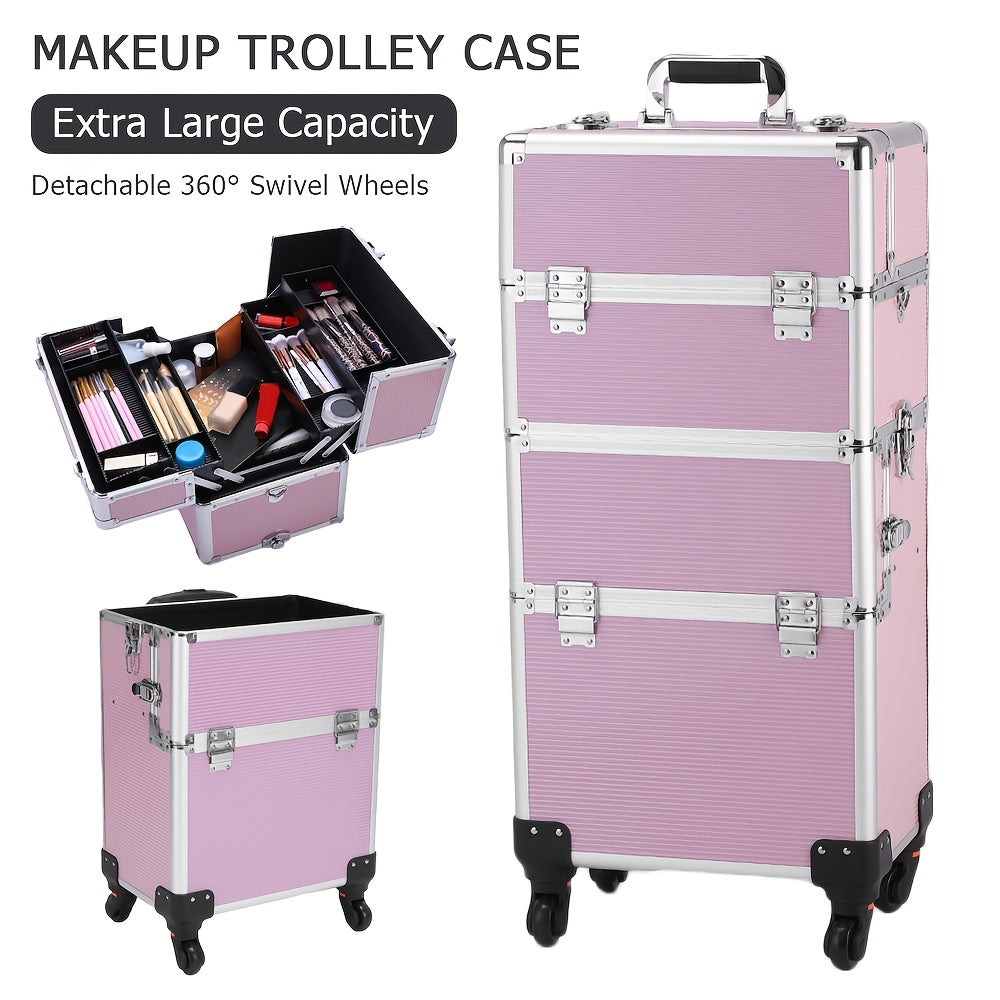 Lockable Aluminum Makeup Train Case with Extendable Trays Multi-Tier Professional Cosmetic Organizer — Portable Salon Travel Beauty Case with Lock Pink Rose Gold - product image 14