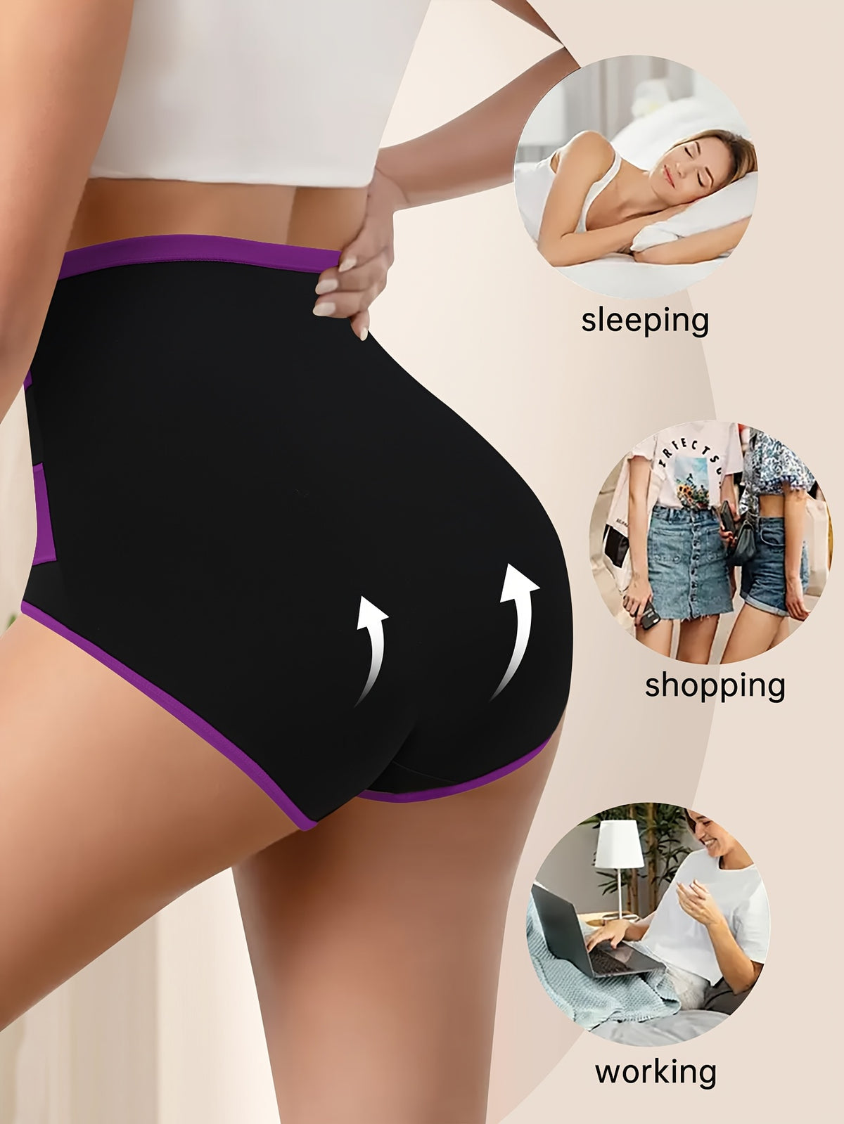 4pcs Women's High-Waisted Tummy Underwear - Shaping Panties with Cross Waistband, Breathable Mesh Wrap-Around Belly, Polyester-Spandex Blend Suitable for Home - product image 3