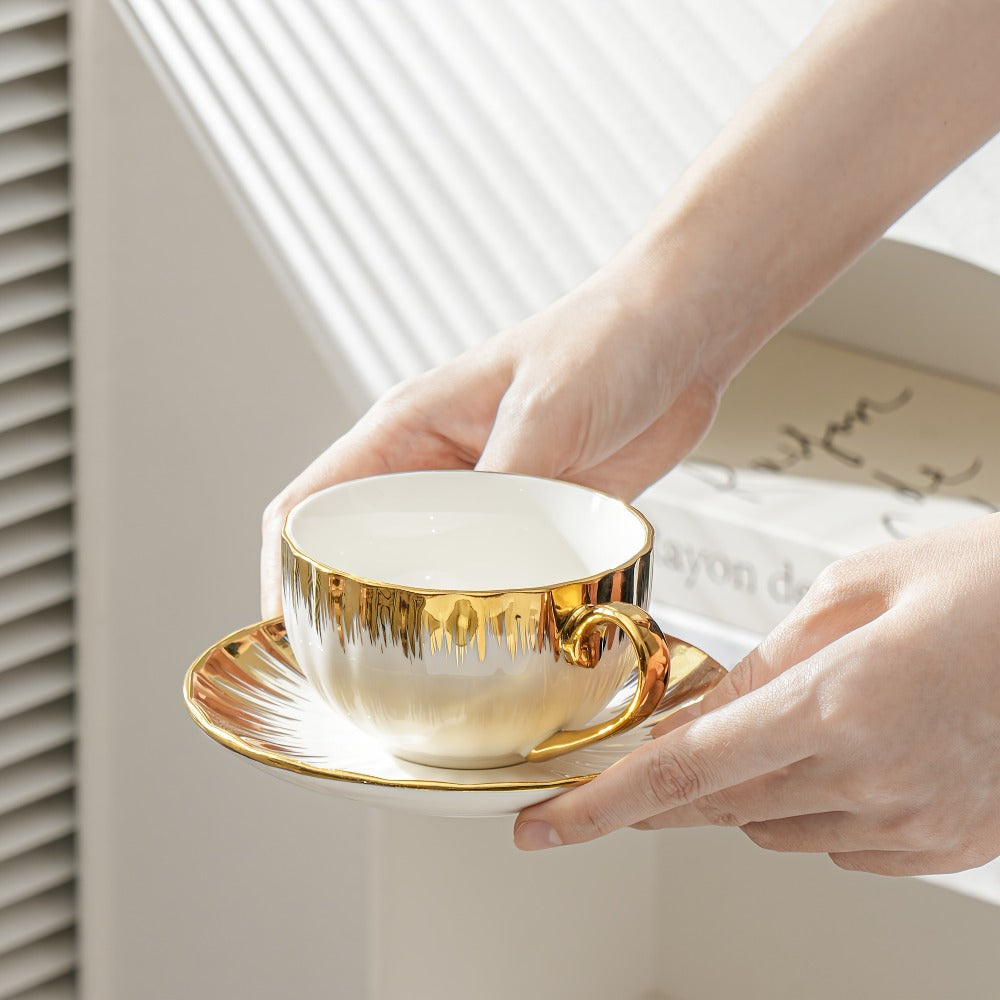 European Ceramic Coffee Cup and Saucer Set of 6 – Light Luxury 8.45oz Porcelain Tea Cups with Plates | Elegant Floral Dinnerware for Wedding Mother's Day Holiday Gift - product image 8