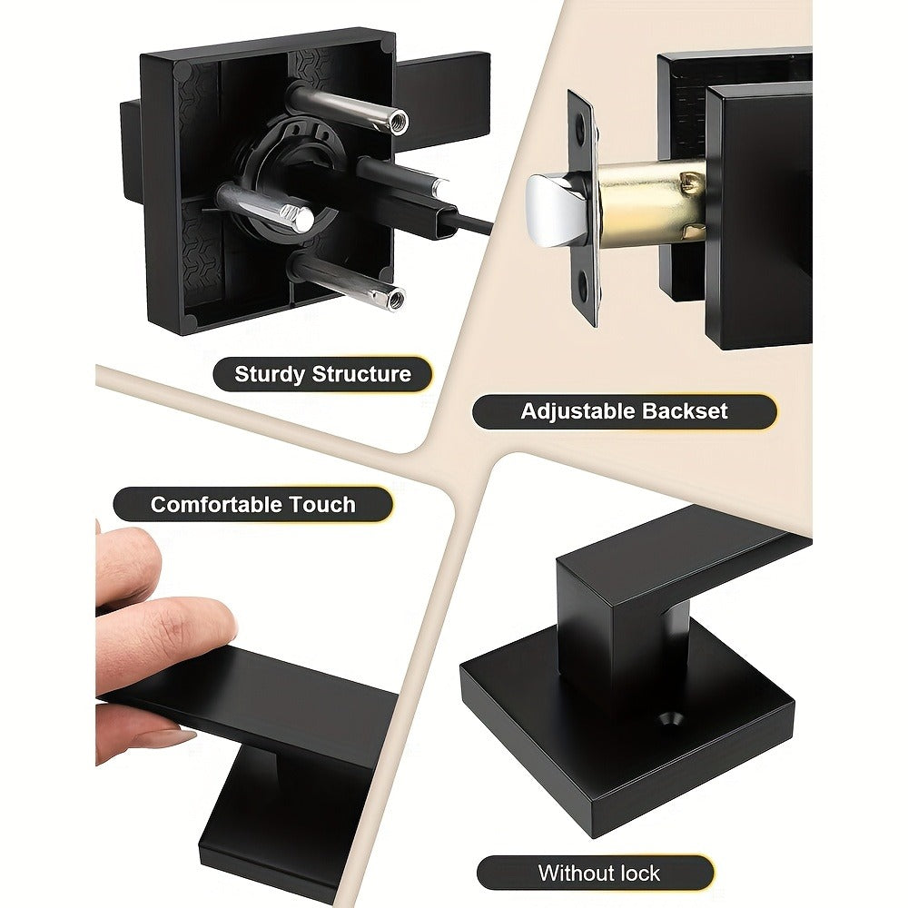 Matte Black Square Door Handle Set – Interior Passage Door Knob for Hall & Closet, Heavy-Duty Left & Right Hand Compatible, Modern Hardware - product image 13